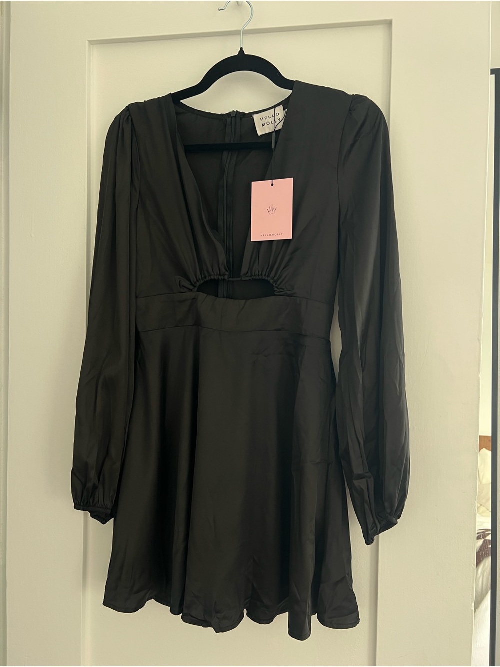 Hello Molly Black Long-Sleeve Mini Dress with Keyhole Detail